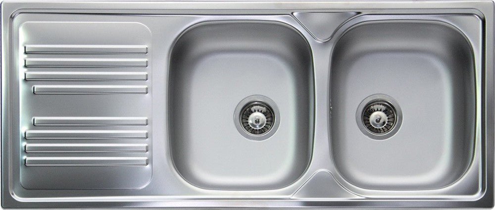 Inox Piave - Top sink unit with double bowl for vegetables (240x70/60x50) - Made in Italy - INO-PR724265G - Inox Piave